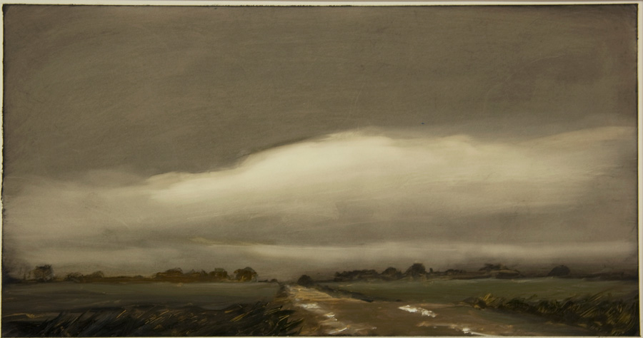 Norman-Lundin,-'Walking-after-Rain',-2012,-oil_paper,-8.25-x-15.25'-(image),-15.25-x-22.25'-(framed)_0